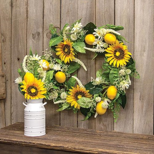 Lemon Sunflower & Daisy 18" Faux Floral Wreath