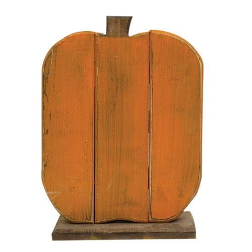 Distressed Wooden Orange Pumpkin On Stand 14" H