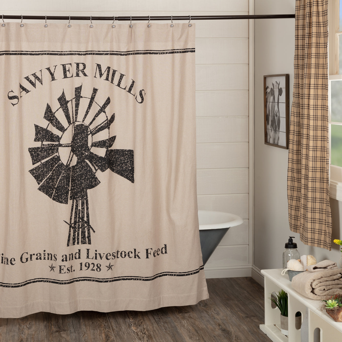 Sawyer Mill Charcoal Windmill Shower Curtain 72" x 72"