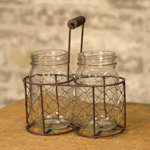 Double Glass Jars in Chicken Wire Carrier
