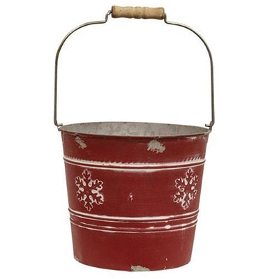 Snowflake Red Distressed Embossed Metal Bucket