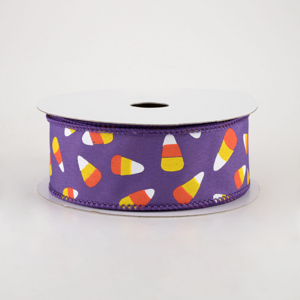 Candy Corn On Purple Base Ribbon 1.5