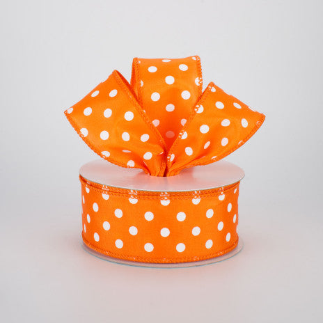 Orange With White Polka Dot Ribbon 1.5" x 10 yards