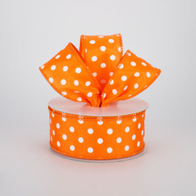 Orange With White Polka Dot Ribbon 1.5" x 10 yards