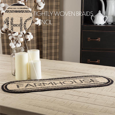 💙 Farmhouse Charcoal And Creme Jute Oval Runner 8" x 24"
