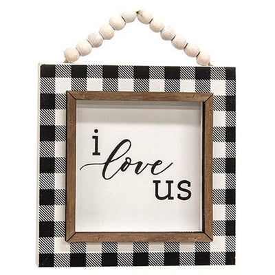 You + Me Forever I Love Us Beaded Buffalo Check Beaded Signs