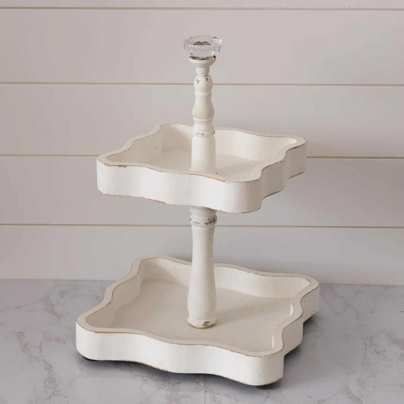 Chippy White Two-Tiered Wooden Tray 19" H