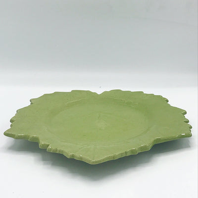 Studio Art Green Leaf Shaped Pottery Plate Made in France