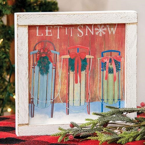 Let It Snow Sleds Wood Sign 10"