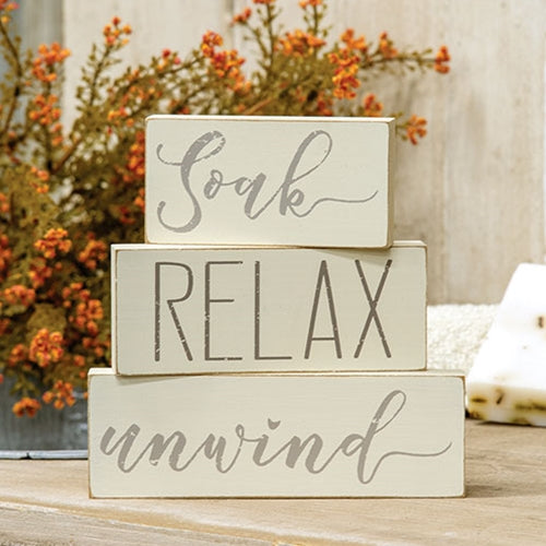 💙 Soak, Relax, Unwind Set of 3 Mini Wooden Blocks