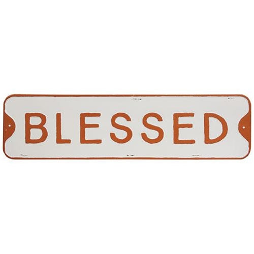 Blessed White and Orange 23" Metal Street Sign