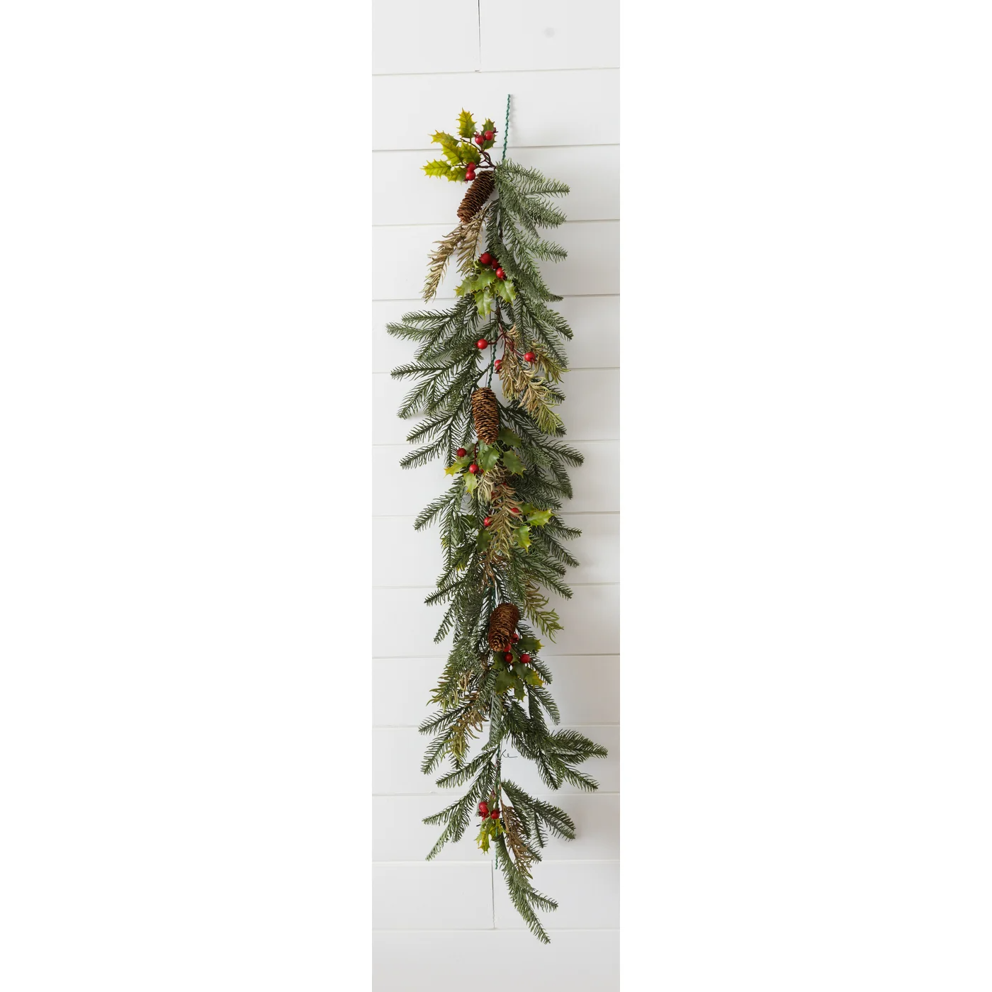 Holly And Berries On Christmas Greens 53" Faux Evergreen Garland