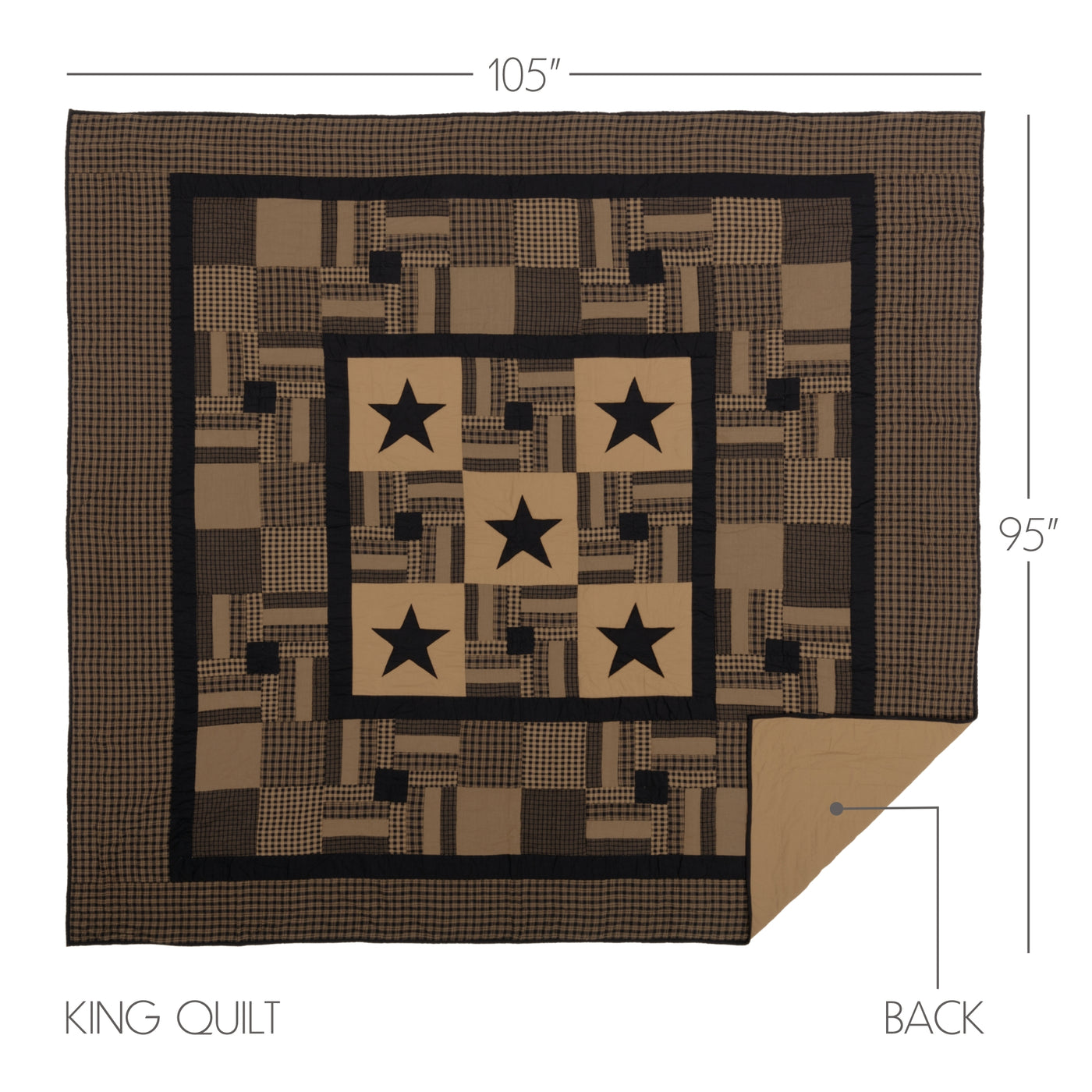 Black Check Star King Quilt 105'' L x 95" W