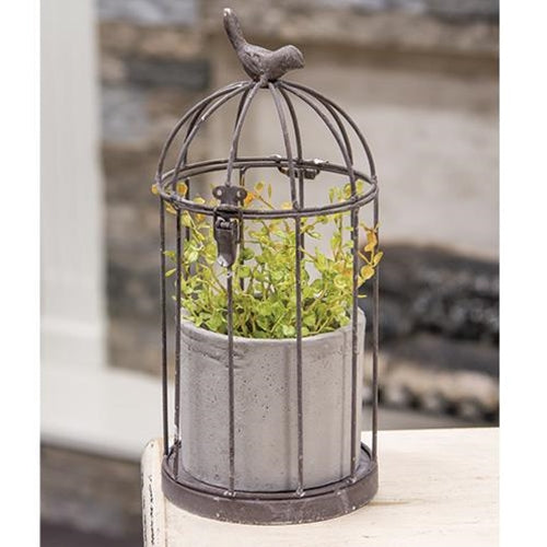 Wire Birdcage with Cement Pot Planter