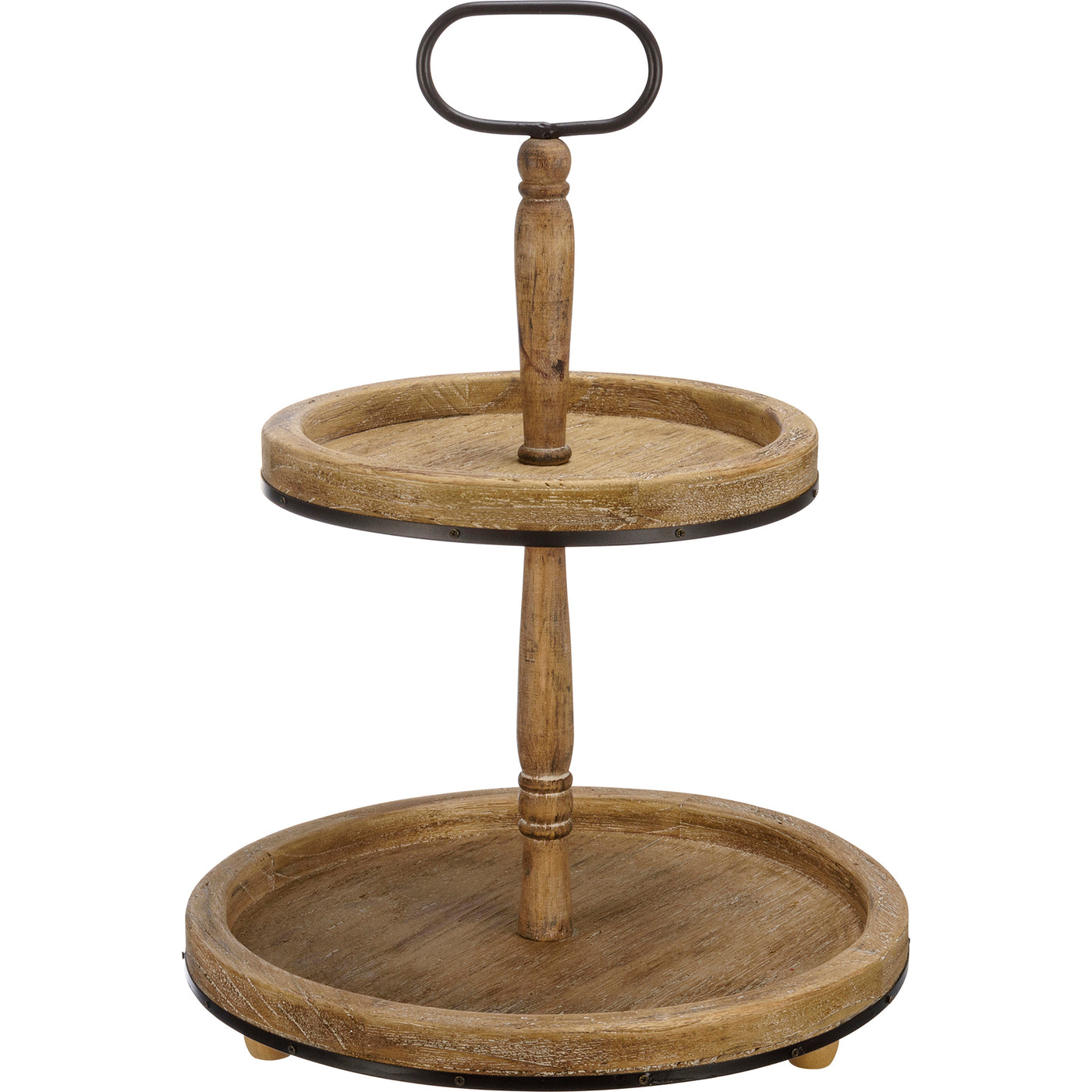 Two Tiered Round Light Wood Tray