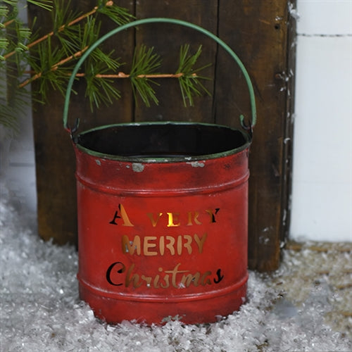 A Very Merry Christmas - Cut Out Red Tin Bucket