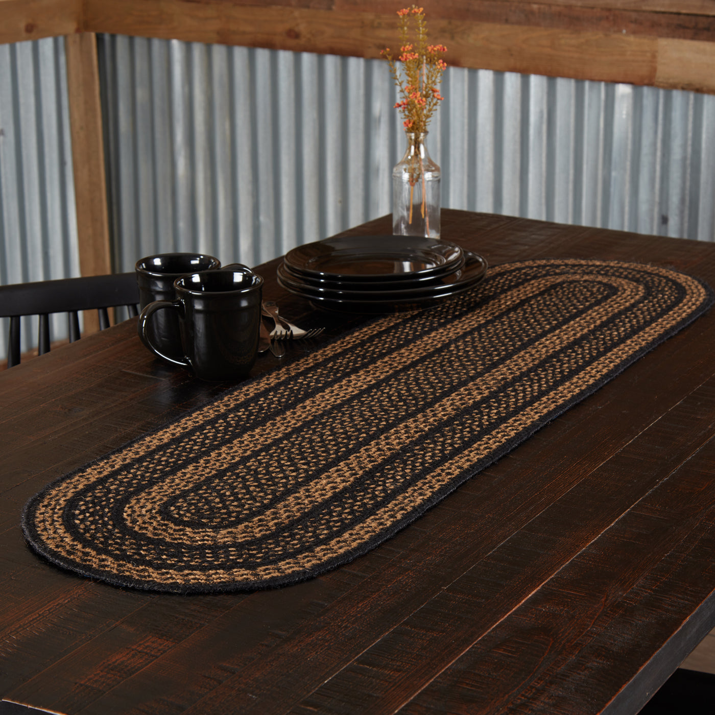 Black & Tan Jute Table Runner 13" x 48"