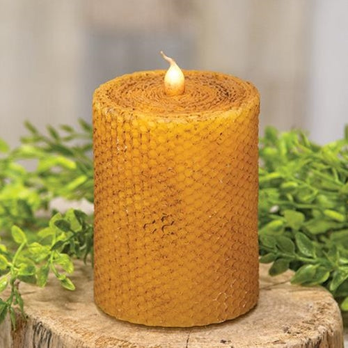 Honeycomb LED Pillar Candle 3" x 4"
