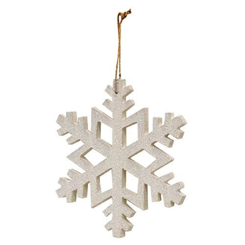 White Glitter Snowflake Large Ornament 8"