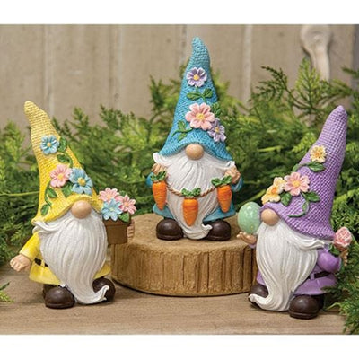 Set of 3 Pastel Sparkle Spring Gnome Figures