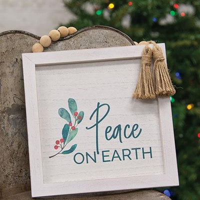 Peace On Earth Framed Sign with Beads & Tassels