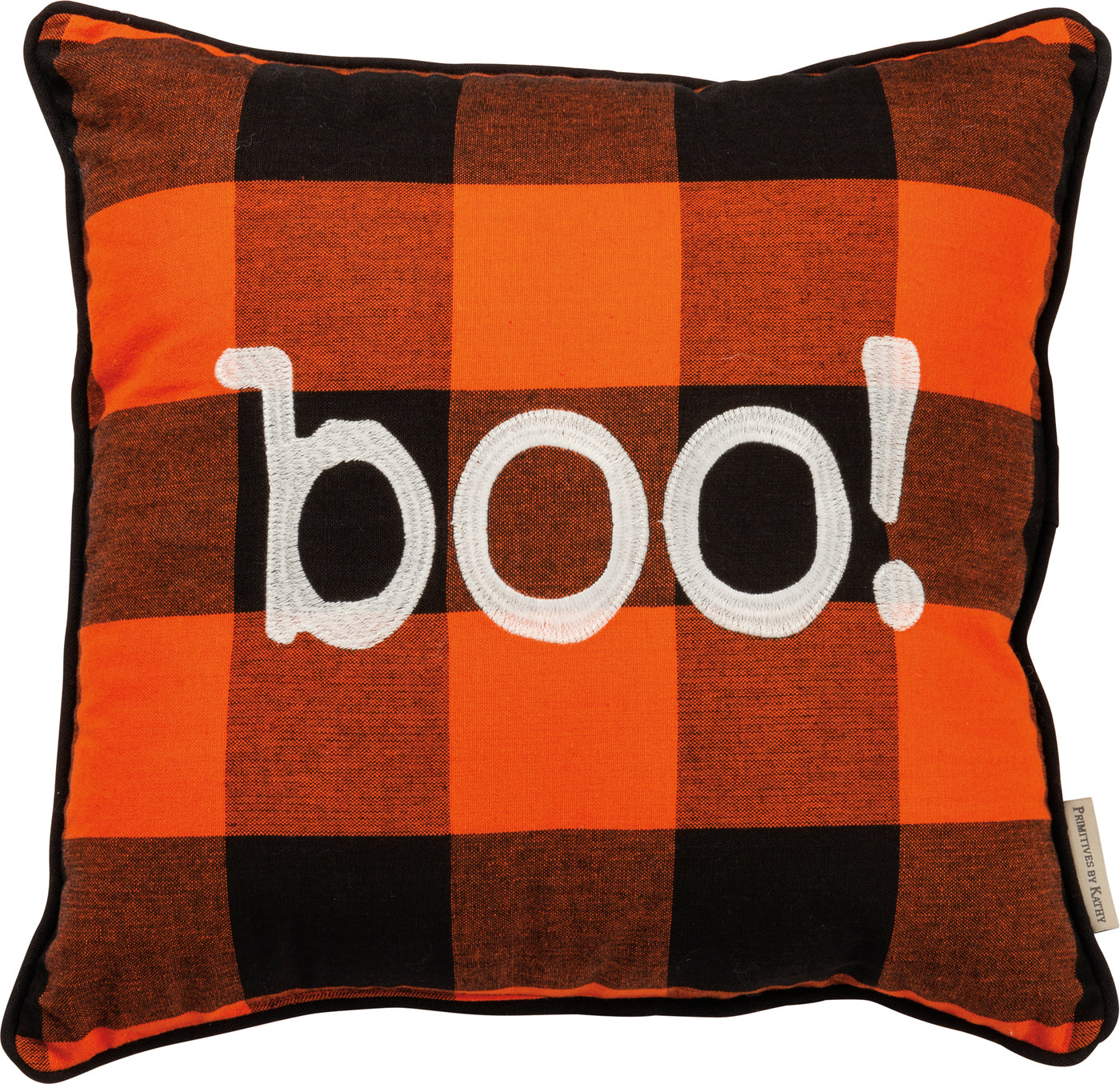 Boo! Orange and Black Buffalo Plaid Pillow
