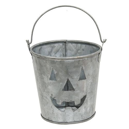 💙 Galvanized Pumpkin Face 4" Metal Bucket