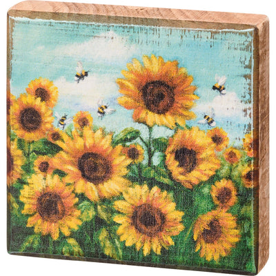 💙 Sunflowers In Field 4" Small Wooden Block Sign