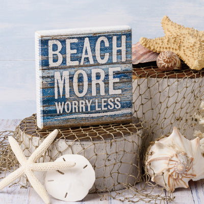 Beach More Worry Less 6" Block Sign