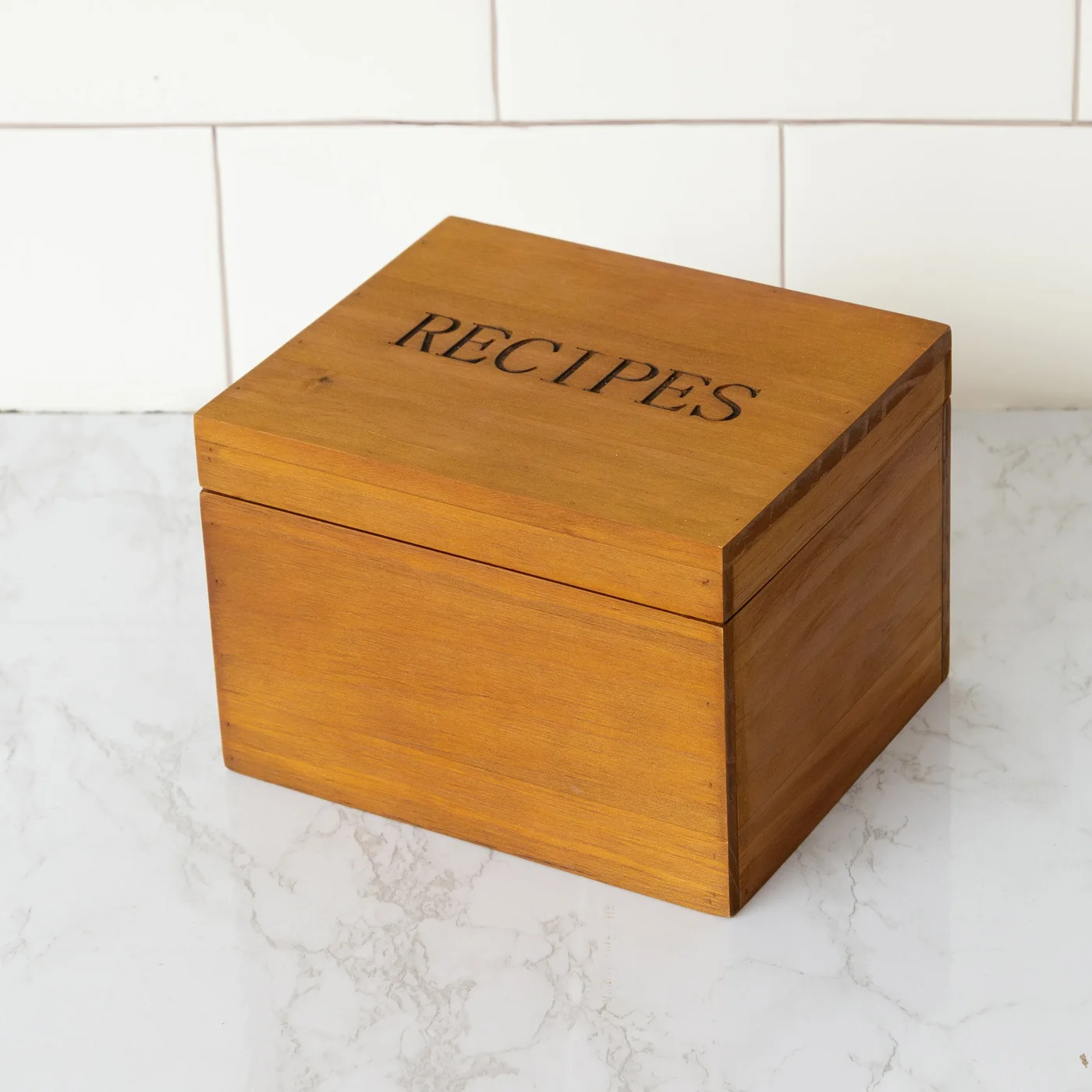 Wooden Recipe Box with Cards
