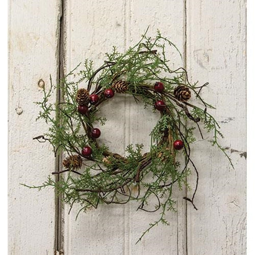 💙 Red Berry & Cypress 8" Evergreen Faux Small Wreath