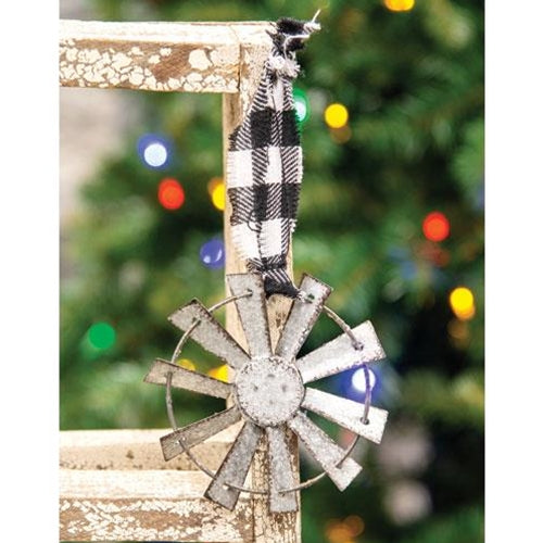 Sparkle Windmill Ornament w/Black & White Buffalo Check Hanger
