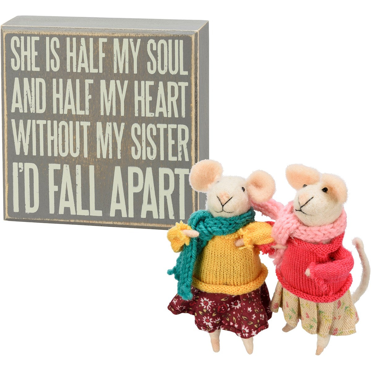 💙 Without My Sister I'd Fall Apart Sign and Felt Mice Gift Set