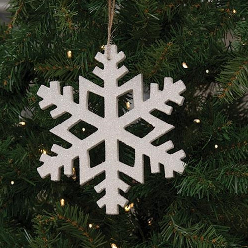 White Glitter Snowflake Large Ornament 8"