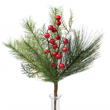 Traditional Berry Pine 14" Faux Christmas Pick