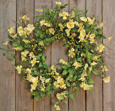Clover Blossom Yellow Faux Florals 22" Twig Wreath
