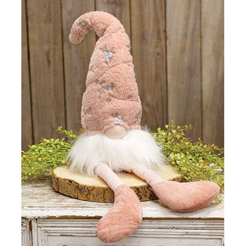 Pink Spring Floral Hat Dangle Leg Gnome