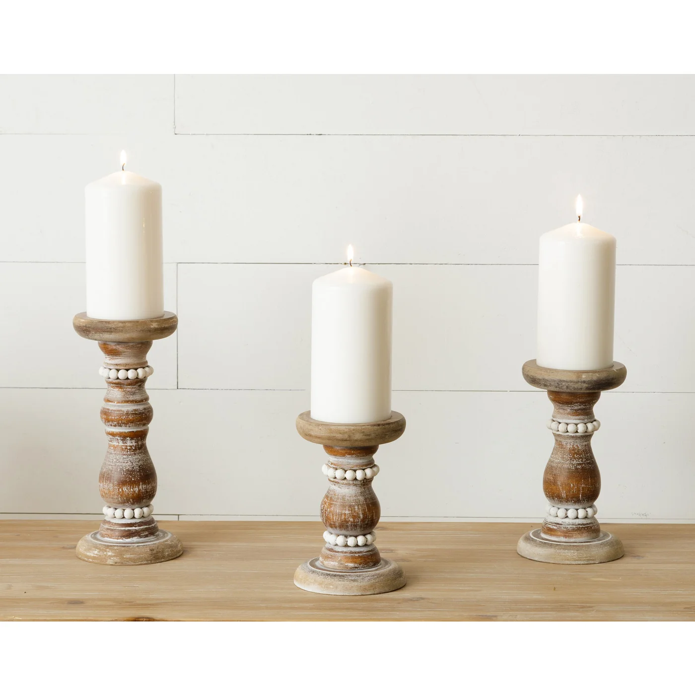 Set of 3 Modern Farmhouse Beaded Candle Holders