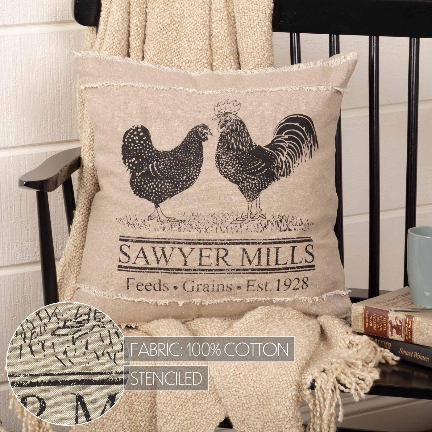 Sawyer Mill Charcoal Poultry 18" Throw Pillow