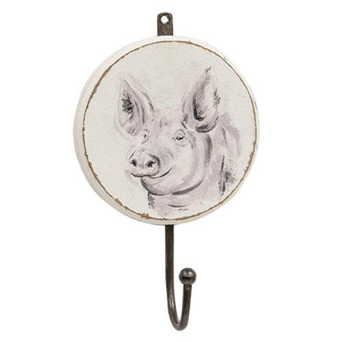 Farmhouse Pig Wooden Round Wall Hook