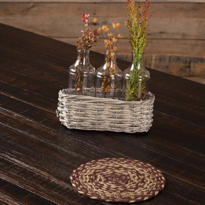 Burgundy Tan Jute Trivet 8''