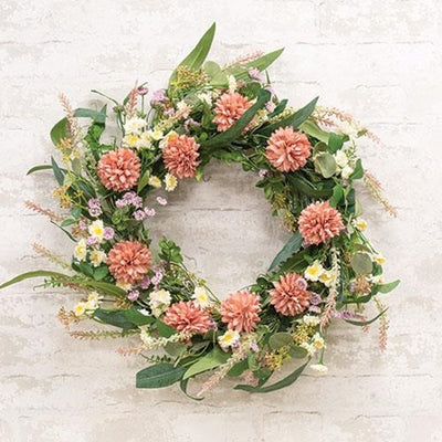 Floral Flair Pink and White 22" Faux Floral Wreath