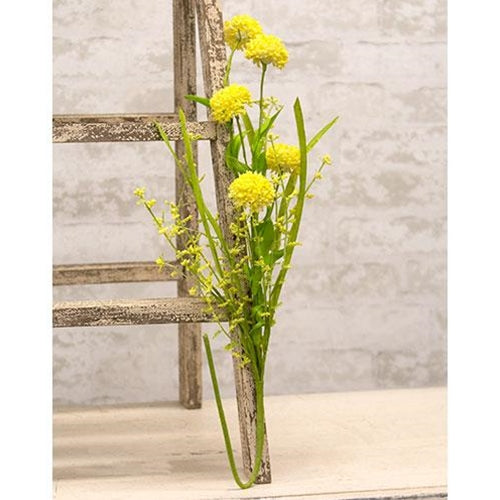 Yellow Thistle Heather Ball 26" Faux Floral Spray