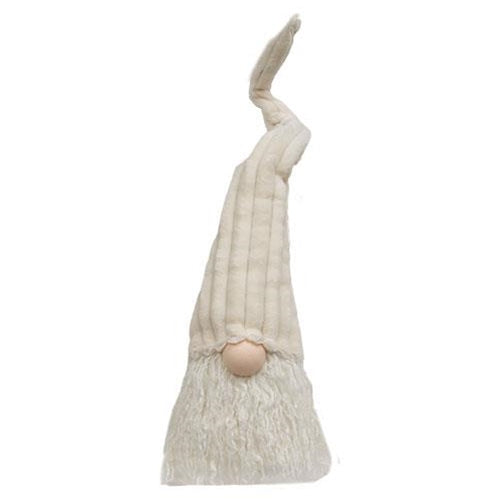 Sitting Plush Cream Gnome with Ribbed Hat