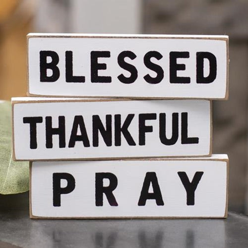 Set of 3 Blessed Thankful & Pray Mini Block Signs