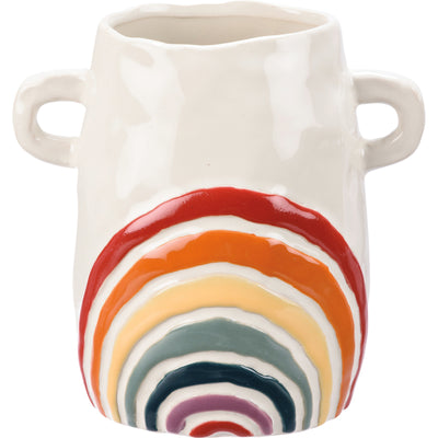 💙 Rainbow Patterned 7" H Ceramic Vase with Handles