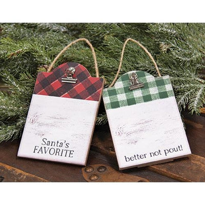 💙 Set of 2 Photo Clip Santa's Favorite Better Not Pout Holiday Ornaments