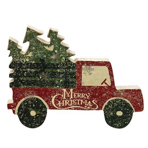 Merry Christmas Tree Truck Chunky Shelf Sitter