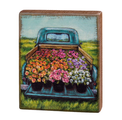 Blue Truck With Flowers Box Sign