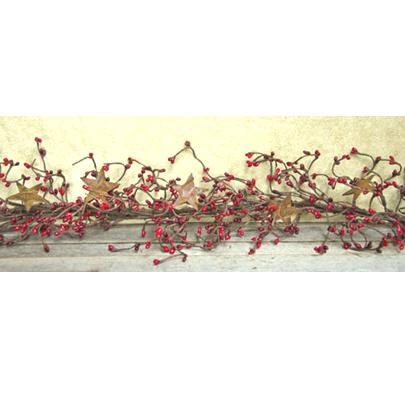 💙 Red and Burgundy Pip Berry 40" Garland With Stars